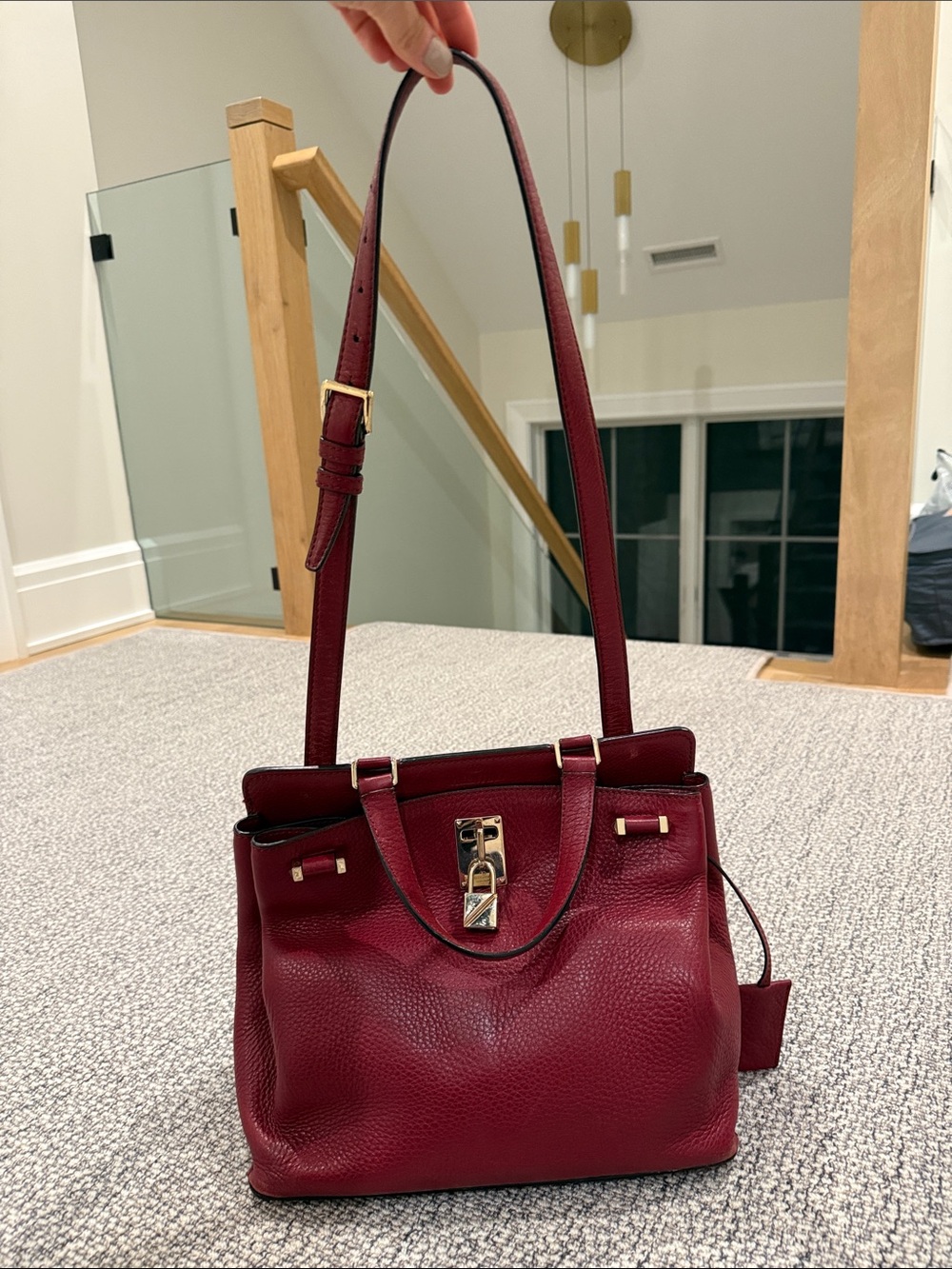 Valentino Burgundy Leather Satchel with Gold Hardware